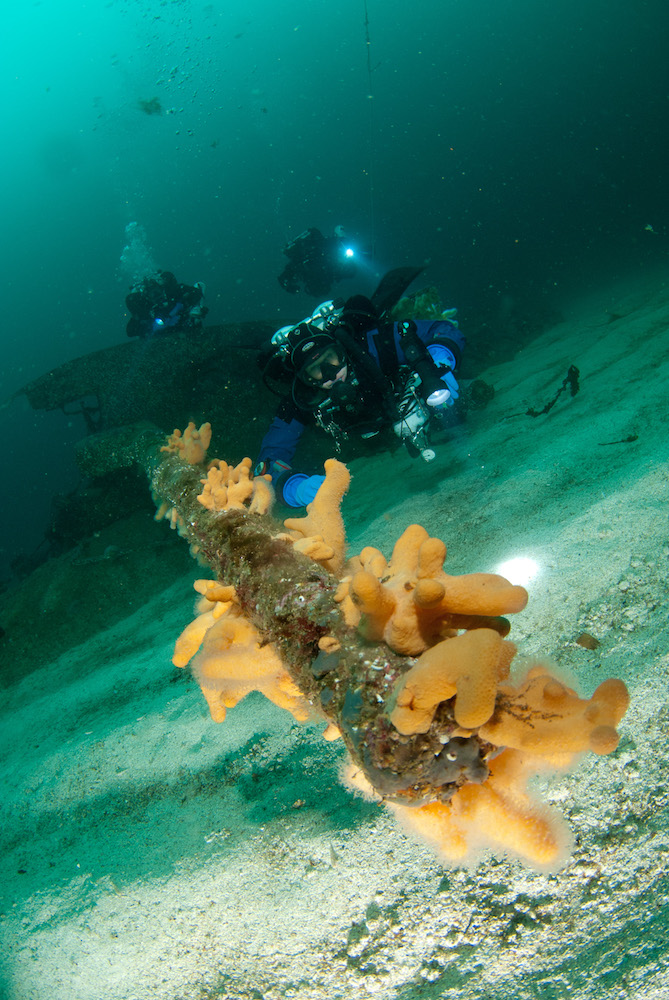 Wreck diver on bottom Wreck diver on bottom