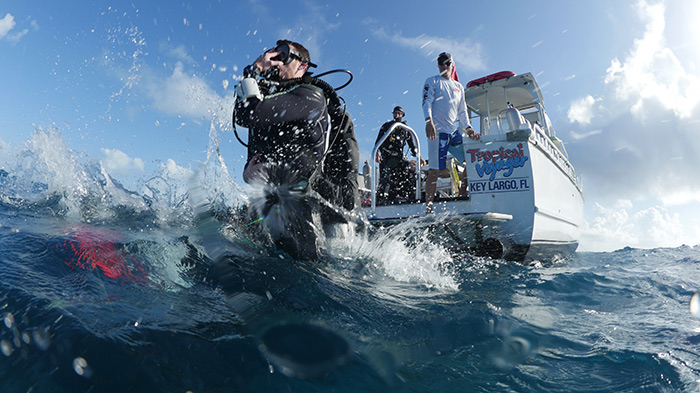 Diver entering water from boat